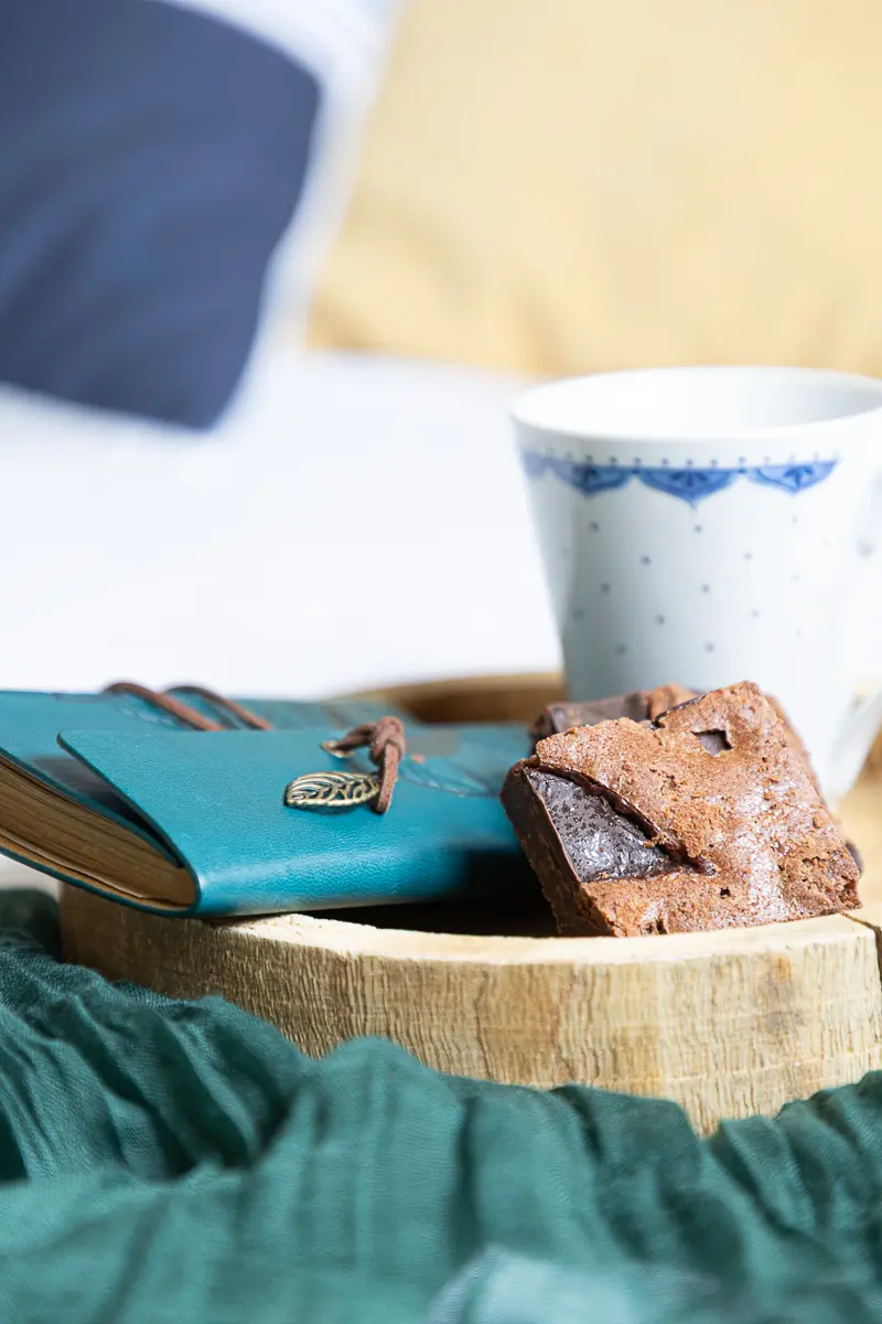 coffee and cake on bed