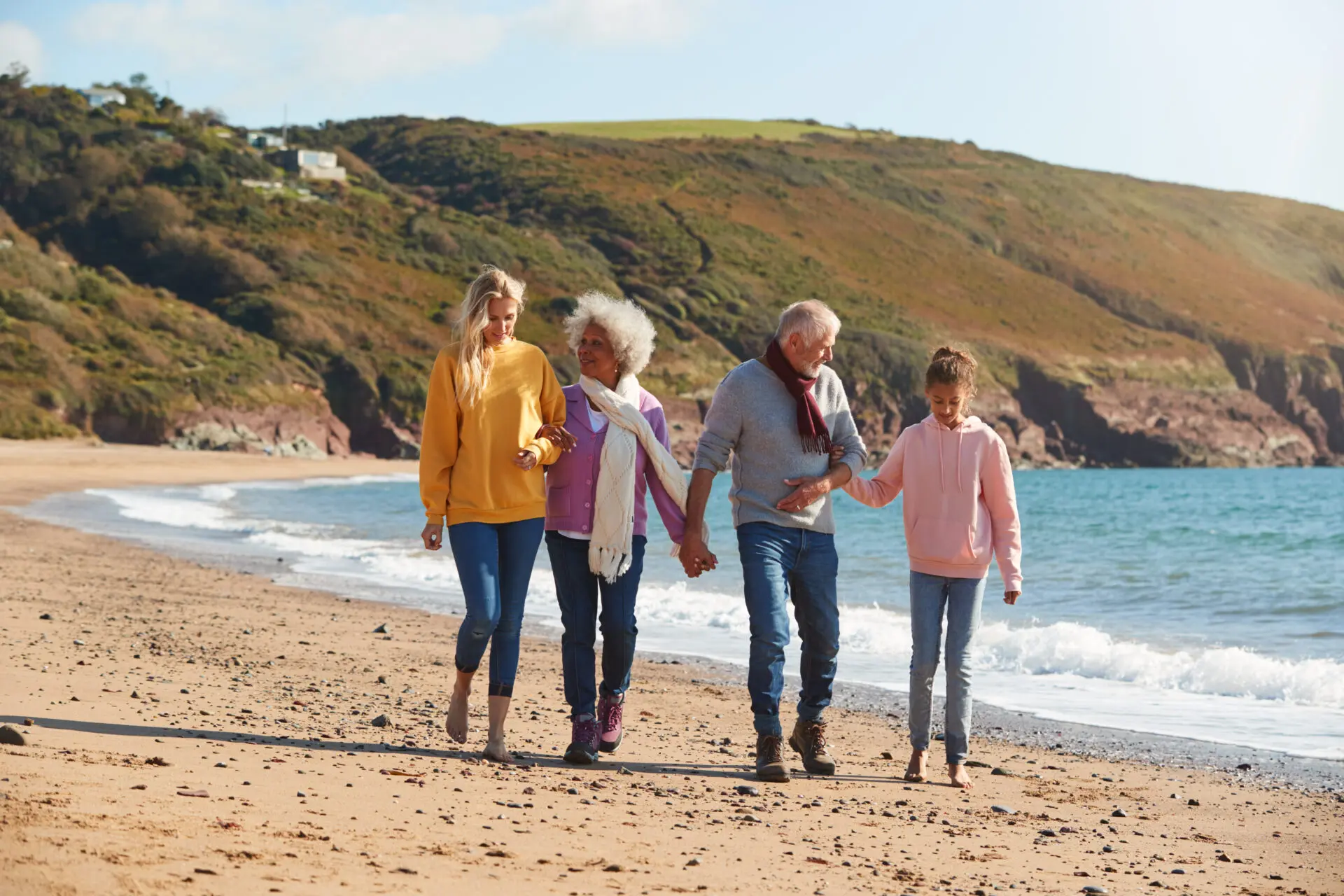 Group walking along the beach