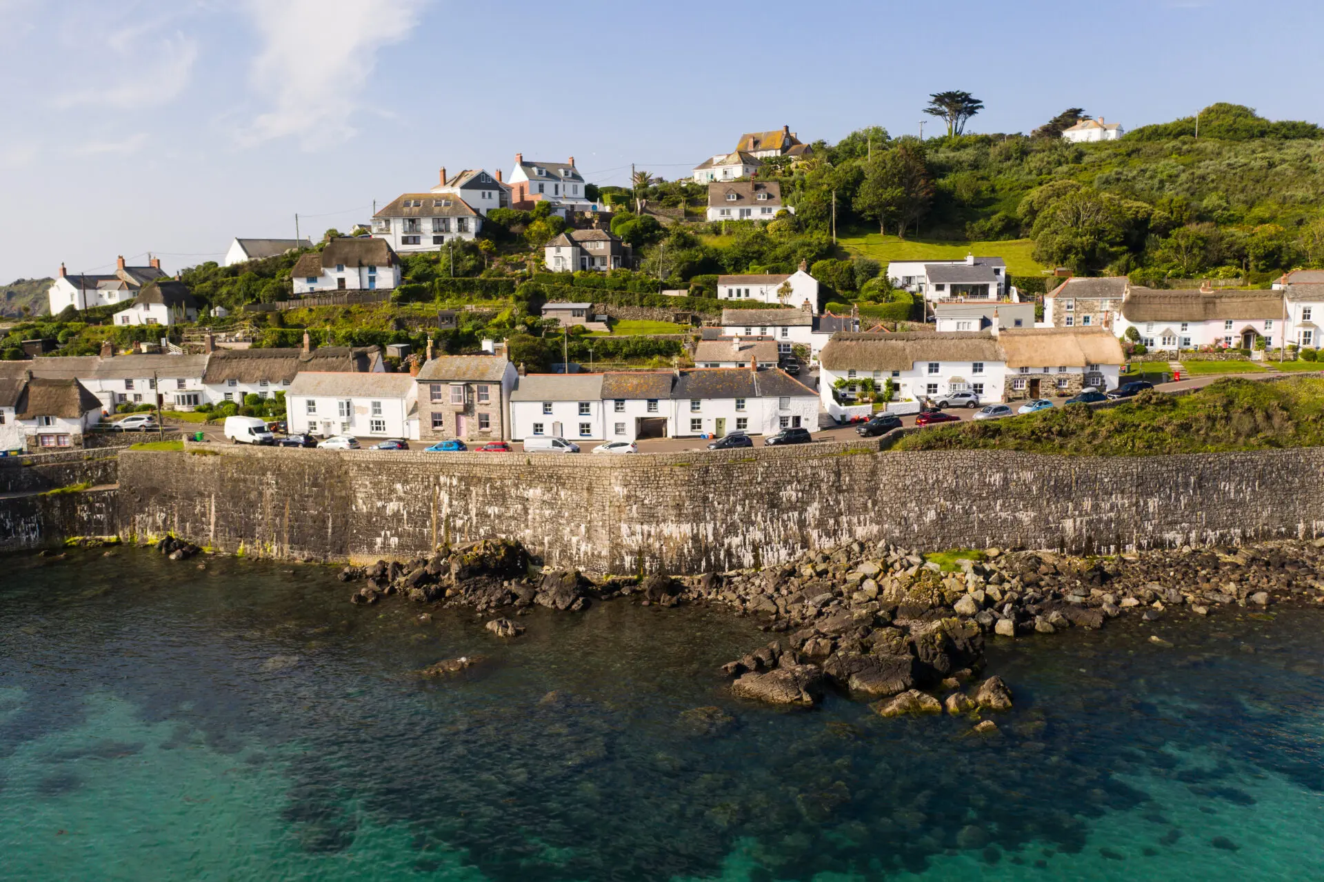 Row of Cornish houses overlooking the ocean
