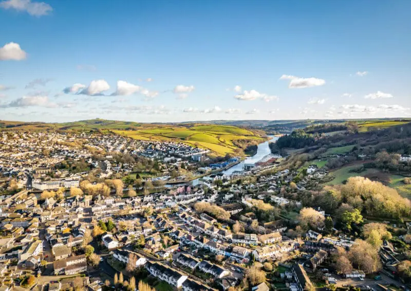 Aerial view over town of Totnes