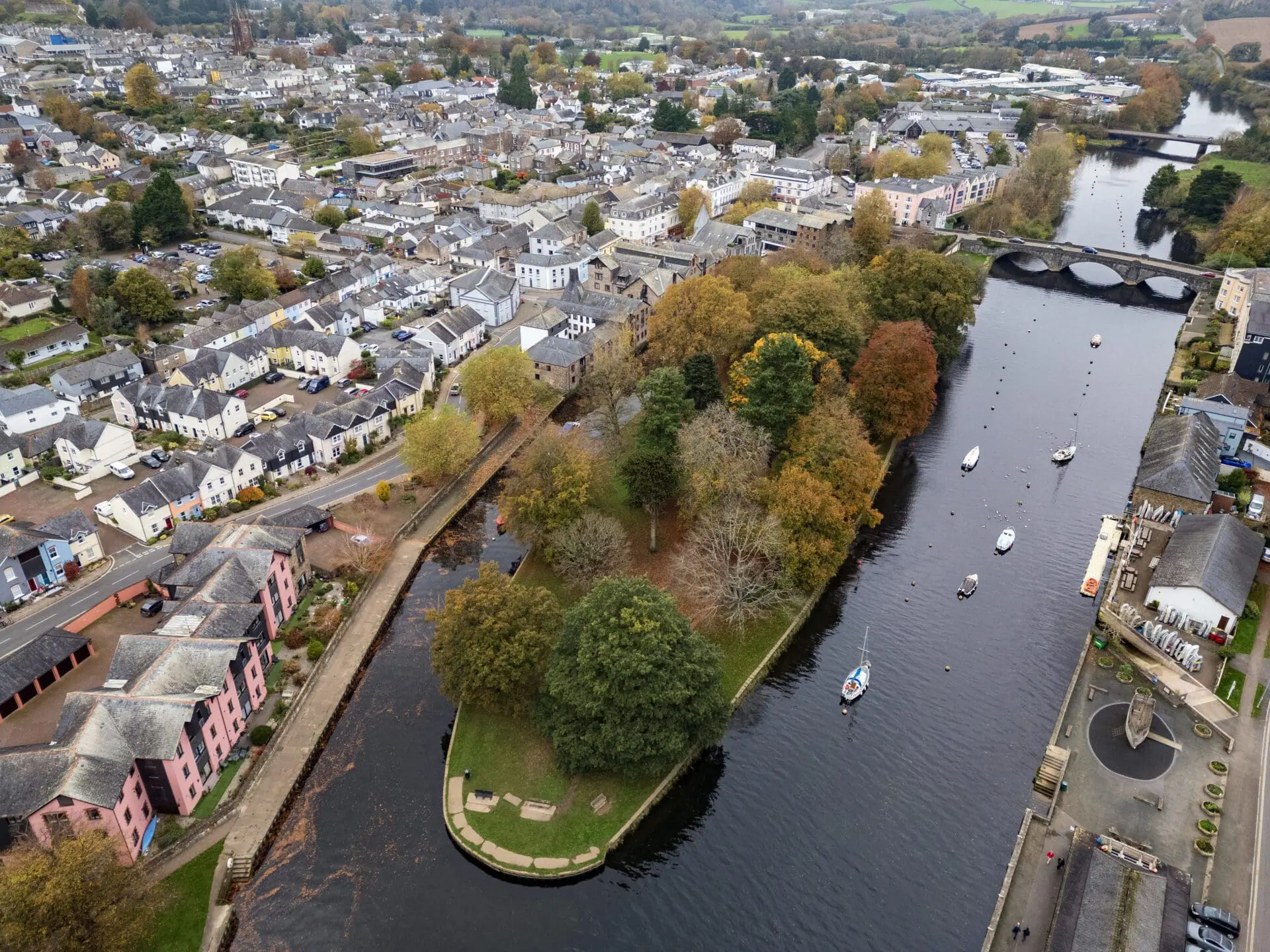The River Dart and the town of Totnes in Devon, southwest England.