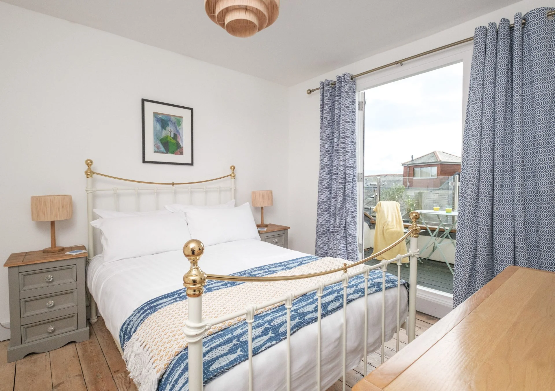 Double bedroom at Crowthers Hill with doors onto the terrace