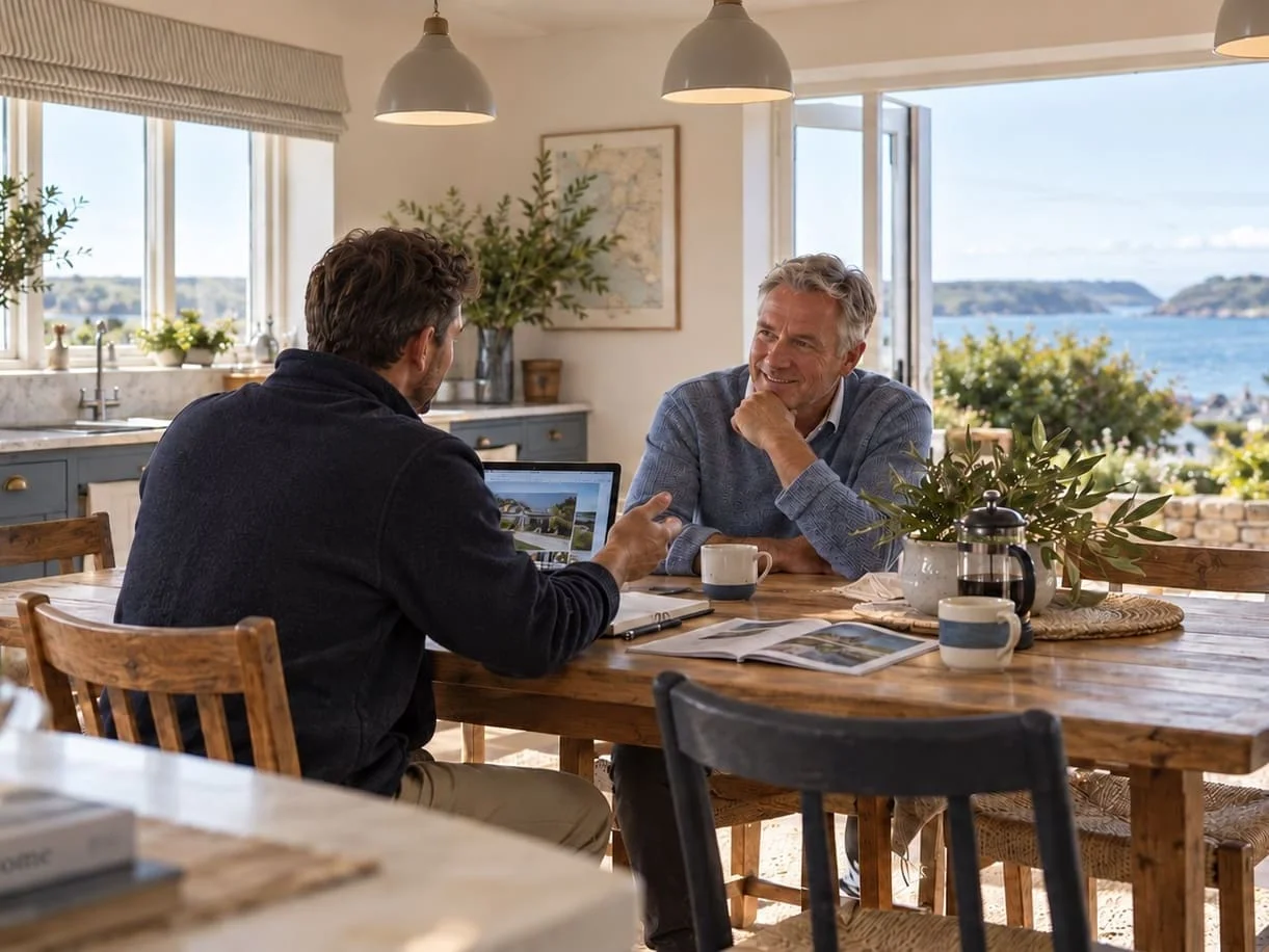 A holiday home Owner going through his booking figures with his HolidayHost Host.